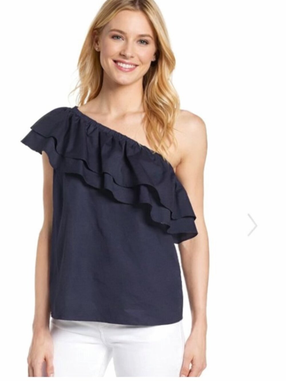 Halogen One-Shoulder Asymmetrical Ruffle Neckline Blouse
